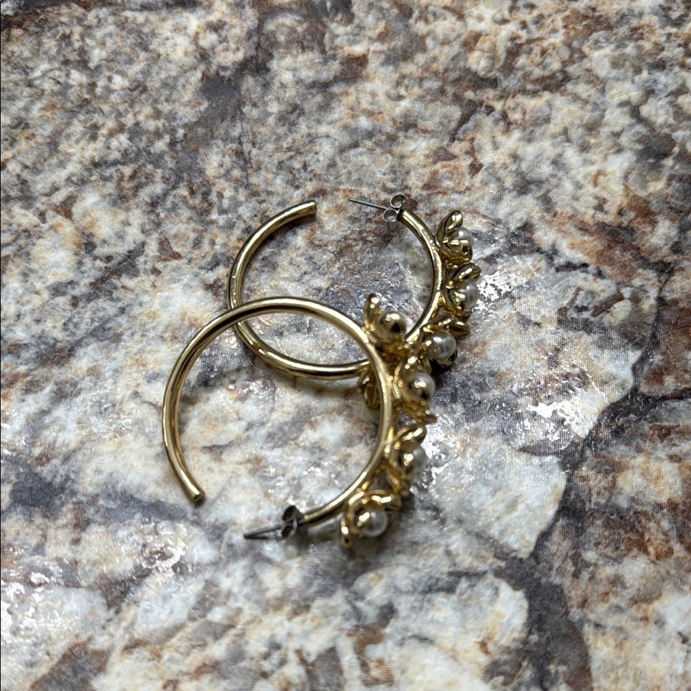 Gold Hoop Earrings with Beaded Accents